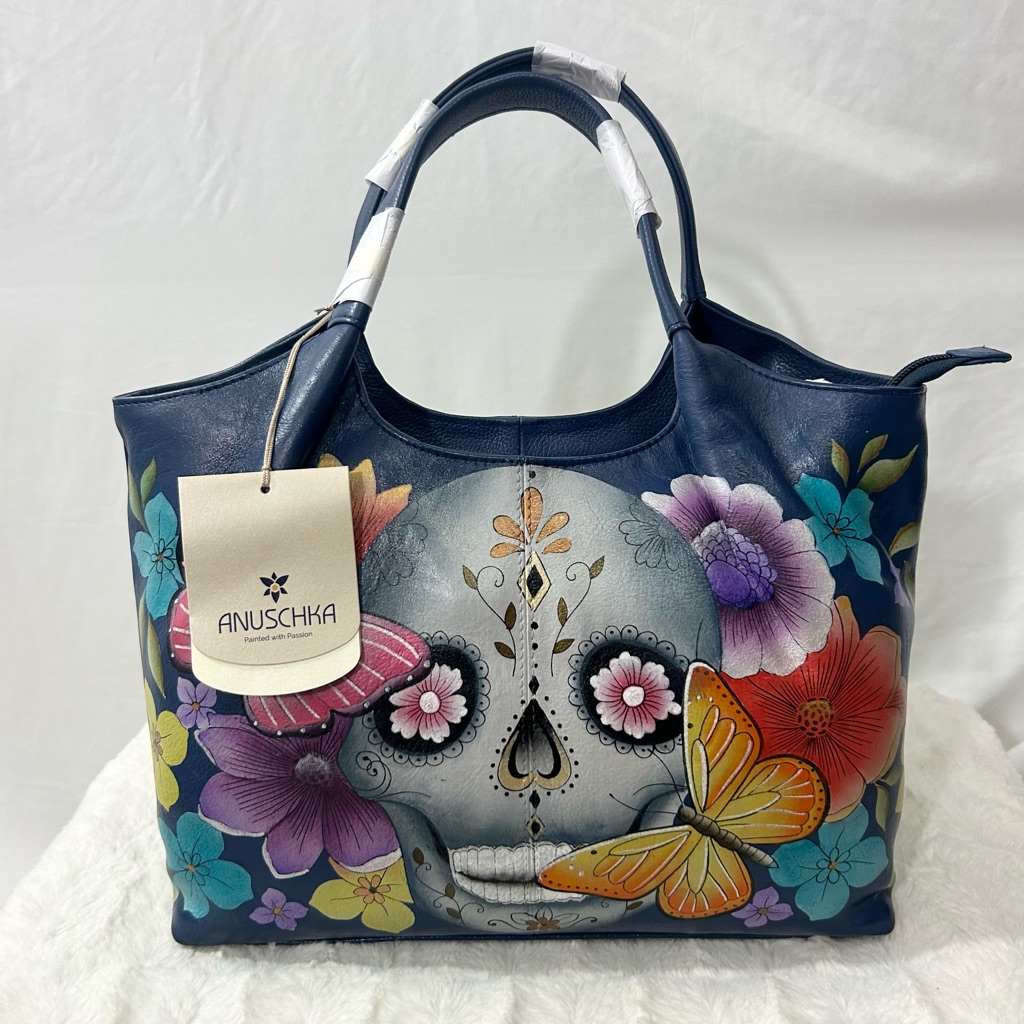 Anuschka Hand Painted Leather Day Of The Dead Skull Calaveras Azucar Bag Nwt